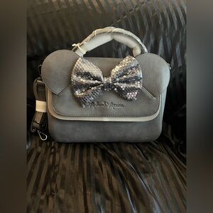 Disney Minnie Mouse Loungefly Gray Bag with Silver Sequined Bow